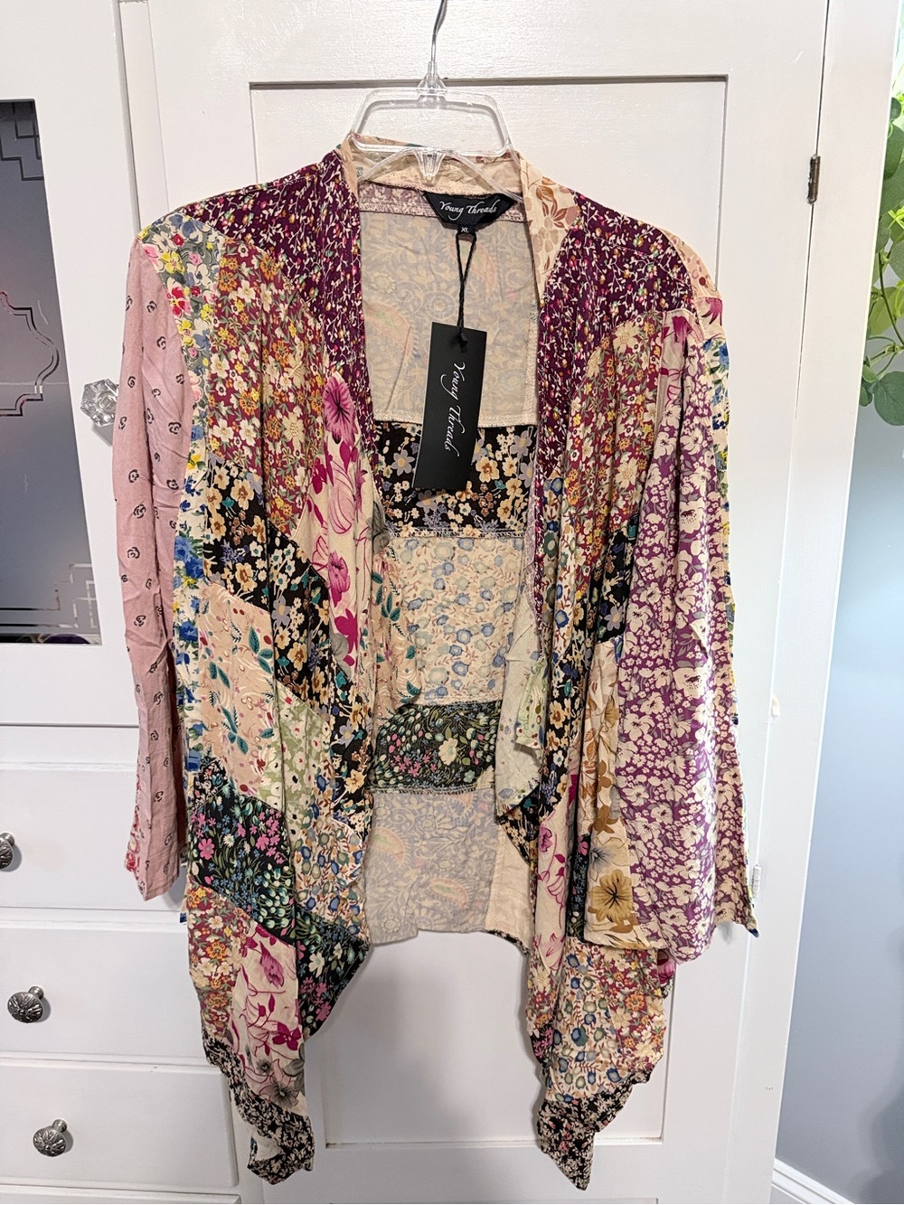 Young Threads Patchwork Floral Open Jacket - Pink Multi - Picture 2 of 12
